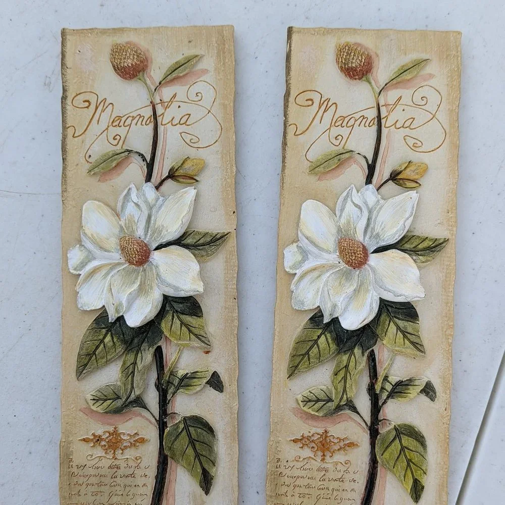 Set of two (2) magnolia wall plaques